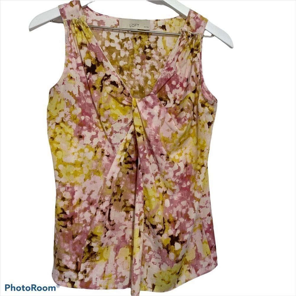 LOFT Watercolor Floral Blouse Womens SP Shell Sleeveless V-Neck Top Career
